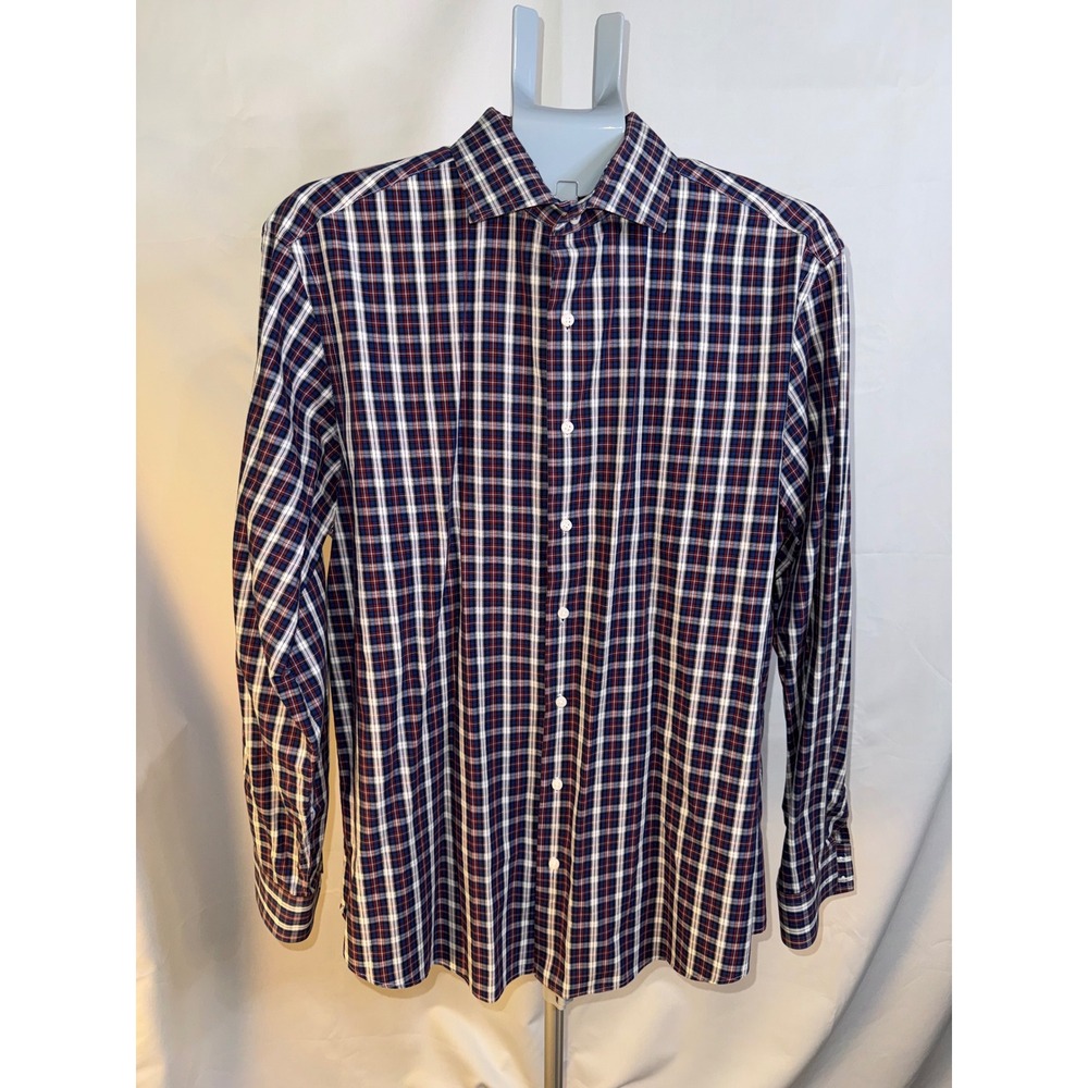Ben Sherman Tailoring Mens 17 34-35 Tailored Slim Fit Plaid Button Down Shirt